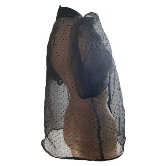 Black Sheer Mesh Blouse Top Women's M Polka Dot Puff Sleeve Fairy Whimsigoth - Picture 5 of 9